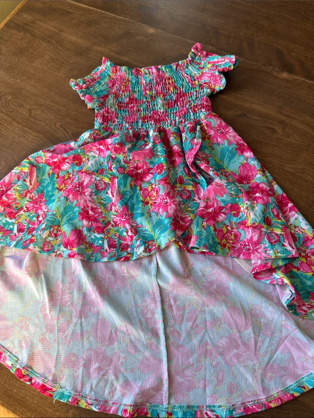 Vince Camuto Girls Pink & Teal Floral High-Low Dress